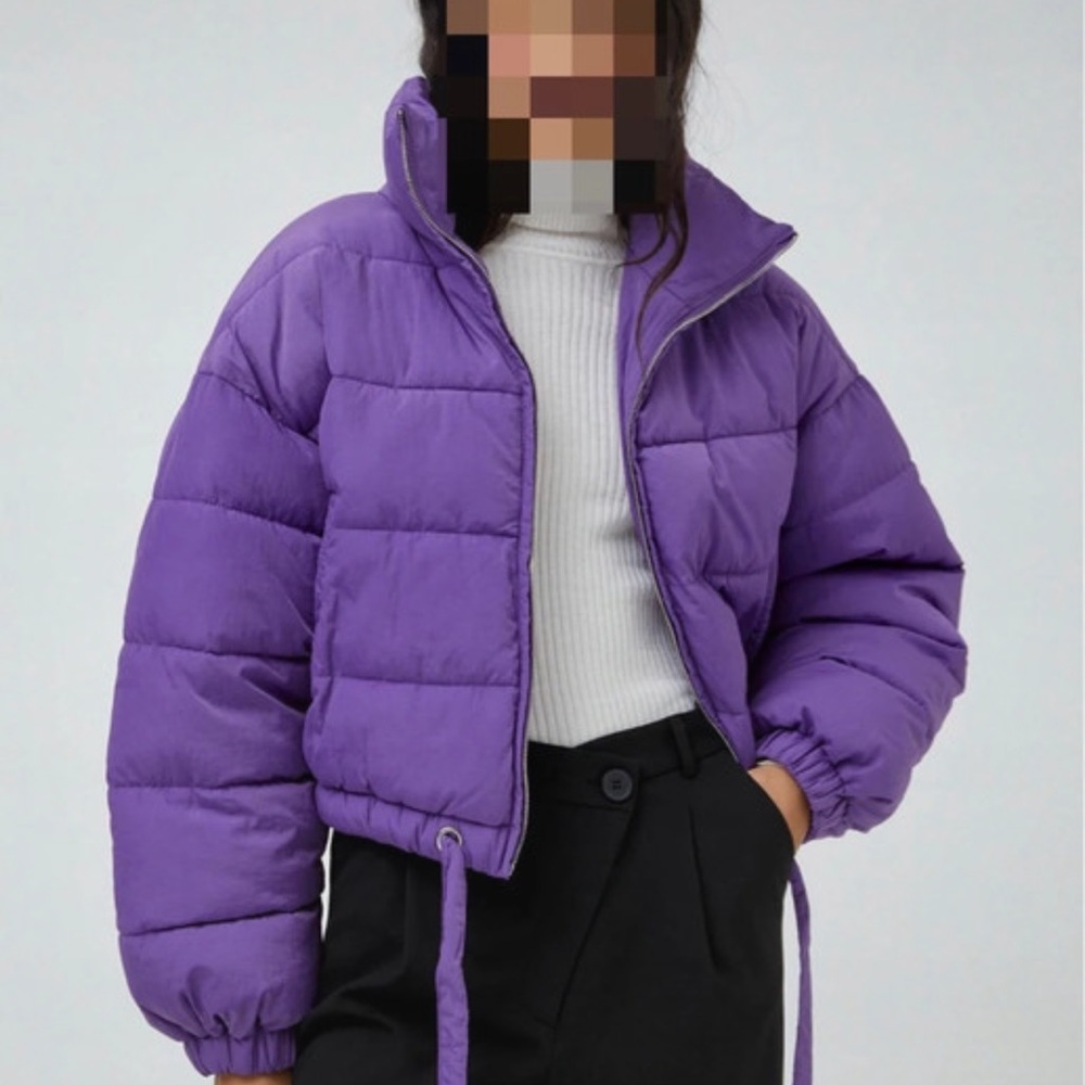 European Pull and bear Vibrant Purple Women's Puffer cropped Jacket S small cute